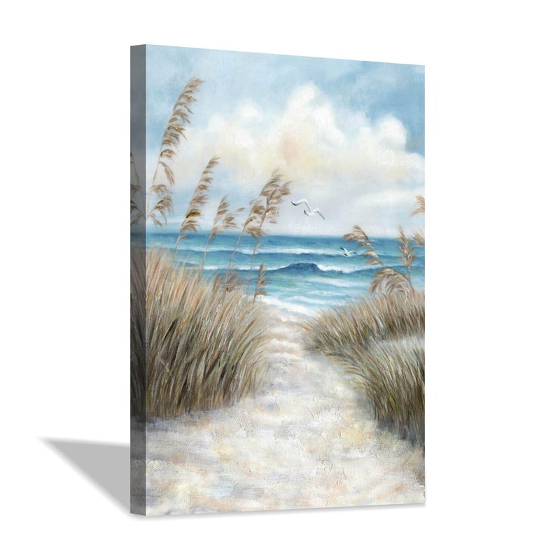 Hardy Gallery Seascape Canvas Abstract Wall Art: Beach Path Artwork to the Sea Abstract Coastal Artwork Painting for Bedroom (36'' x 24'' x 1 Panel) - Image 1